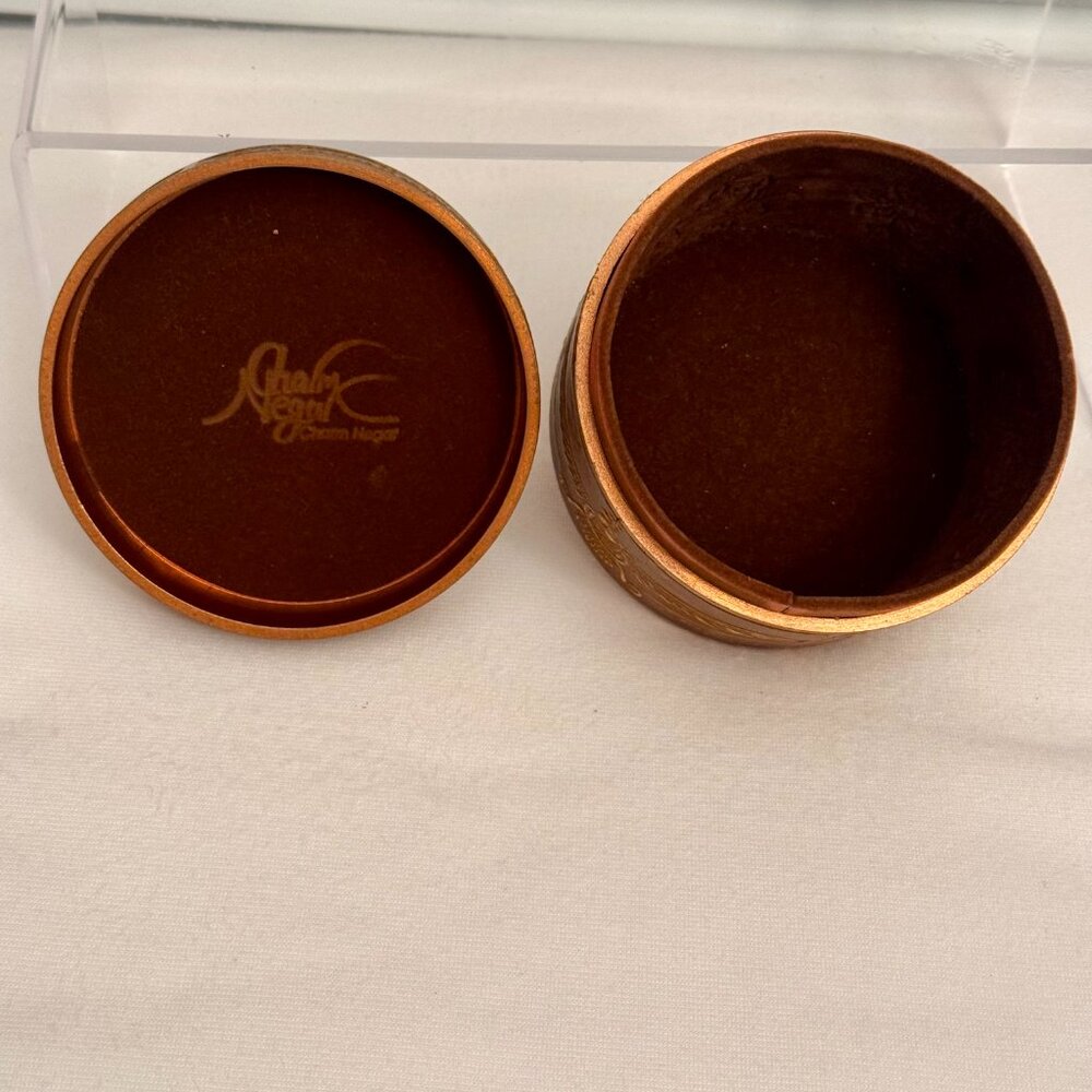 Charm Negar Leather Hand Tooled Persian Design Faravahar Circular Trinket Box - Picture 7 of 16